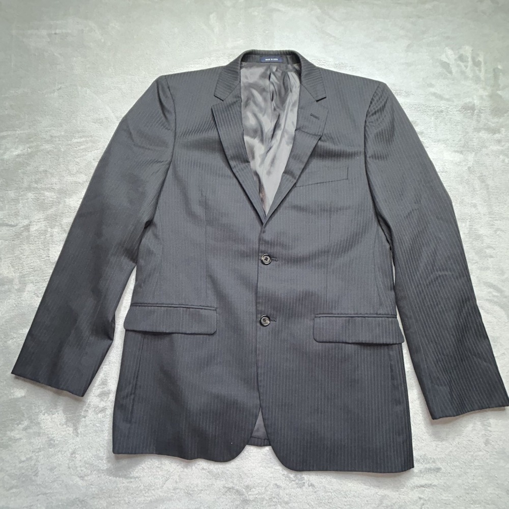 Ralph Lauren Mens Black Pinstripe 2-Button Suit Jacket Blazer Size 40R 100% Wool